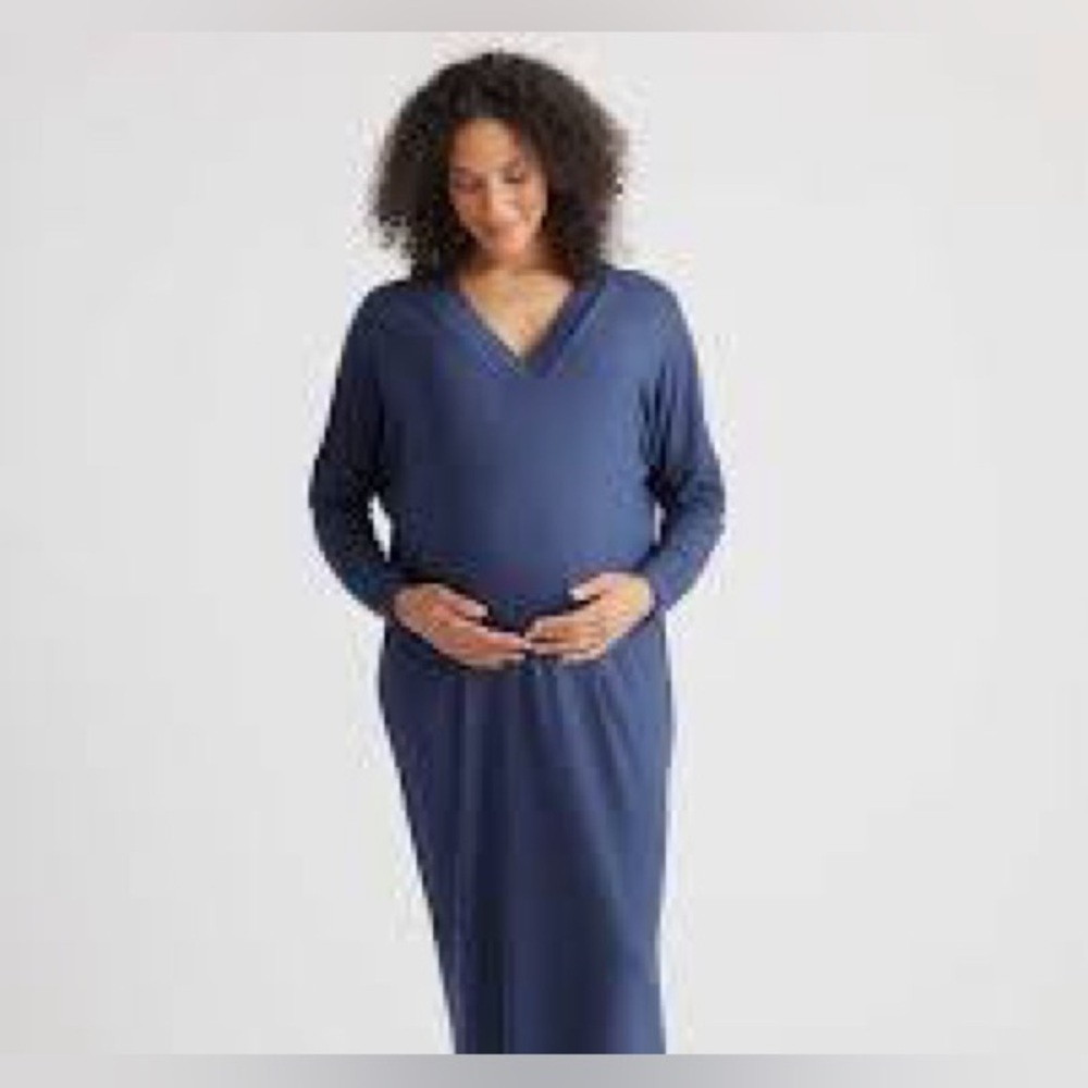 Quince French Terry Modal Long Blue Maternity Nursing Lounge Dress Mom Casual